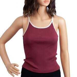 Brandy Melville Burgundy Ribbed Tank Top Lace Trim NWT One Size Stretchy